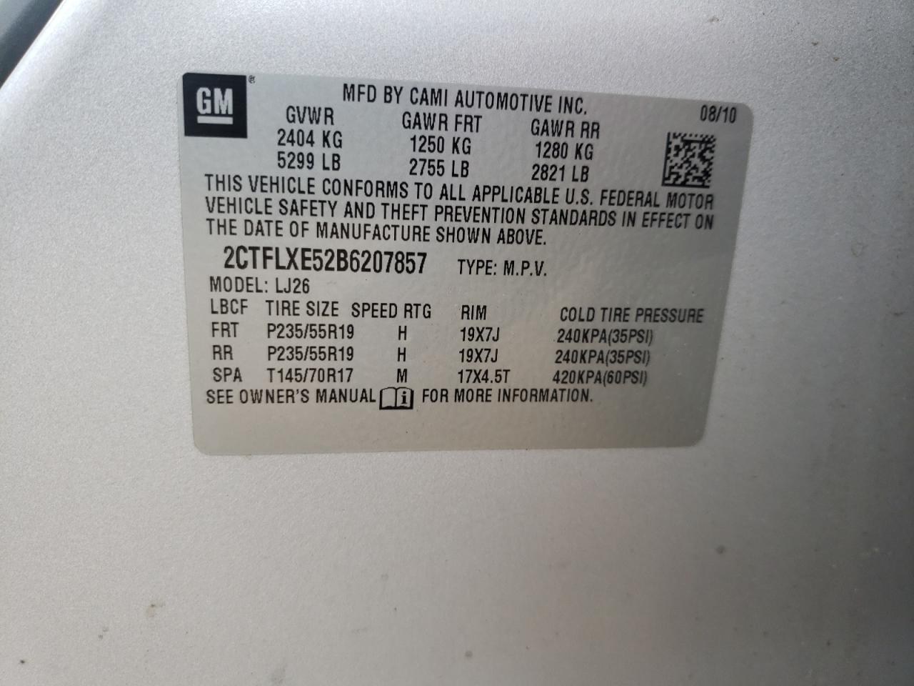 Photo 10 from auction – 2011 GMC TERRAIN SL with VIN 2CTFLXE52B6207857