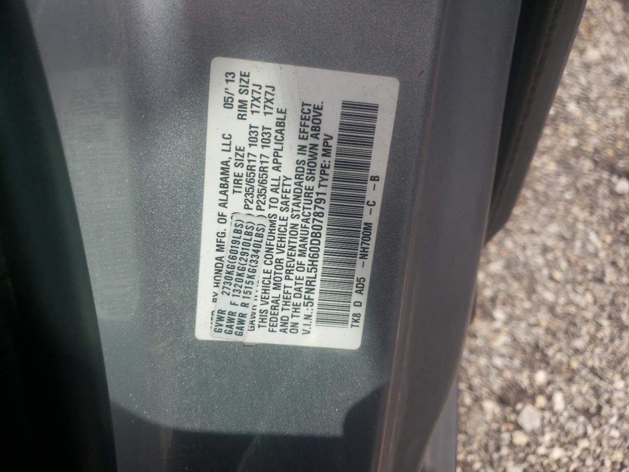 Photo 10 from auction – 2013 HONDA ODYSSEY EX with VIN 5FNRL5H60DB078791