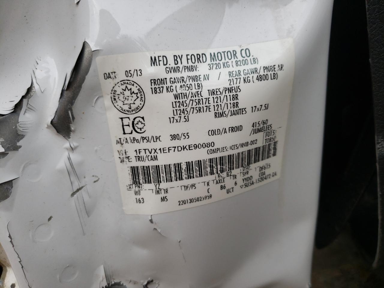 Photo 10 from auction – 2013 FORD F150 SUPER with VIN 1FTVX1EF7DKE90080