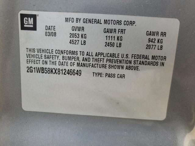 CHEVROLET IMPALA LS 2008 with VIN 2G1WB58KX81246649 - Photo from auction