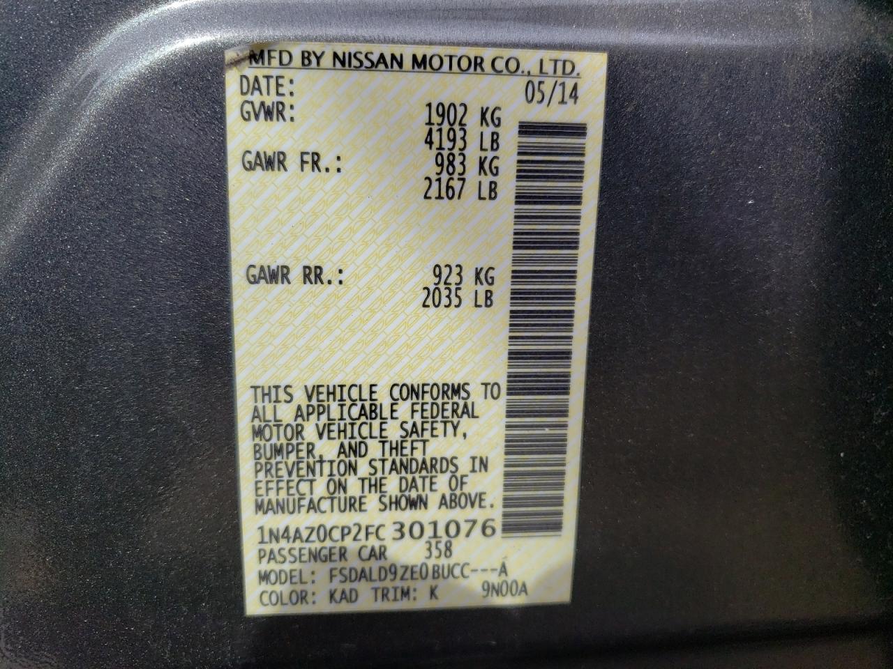 Photo 10 from auction – 2015 NISSAN LEAF S with VIN 1N4AZ0CP2FC301076