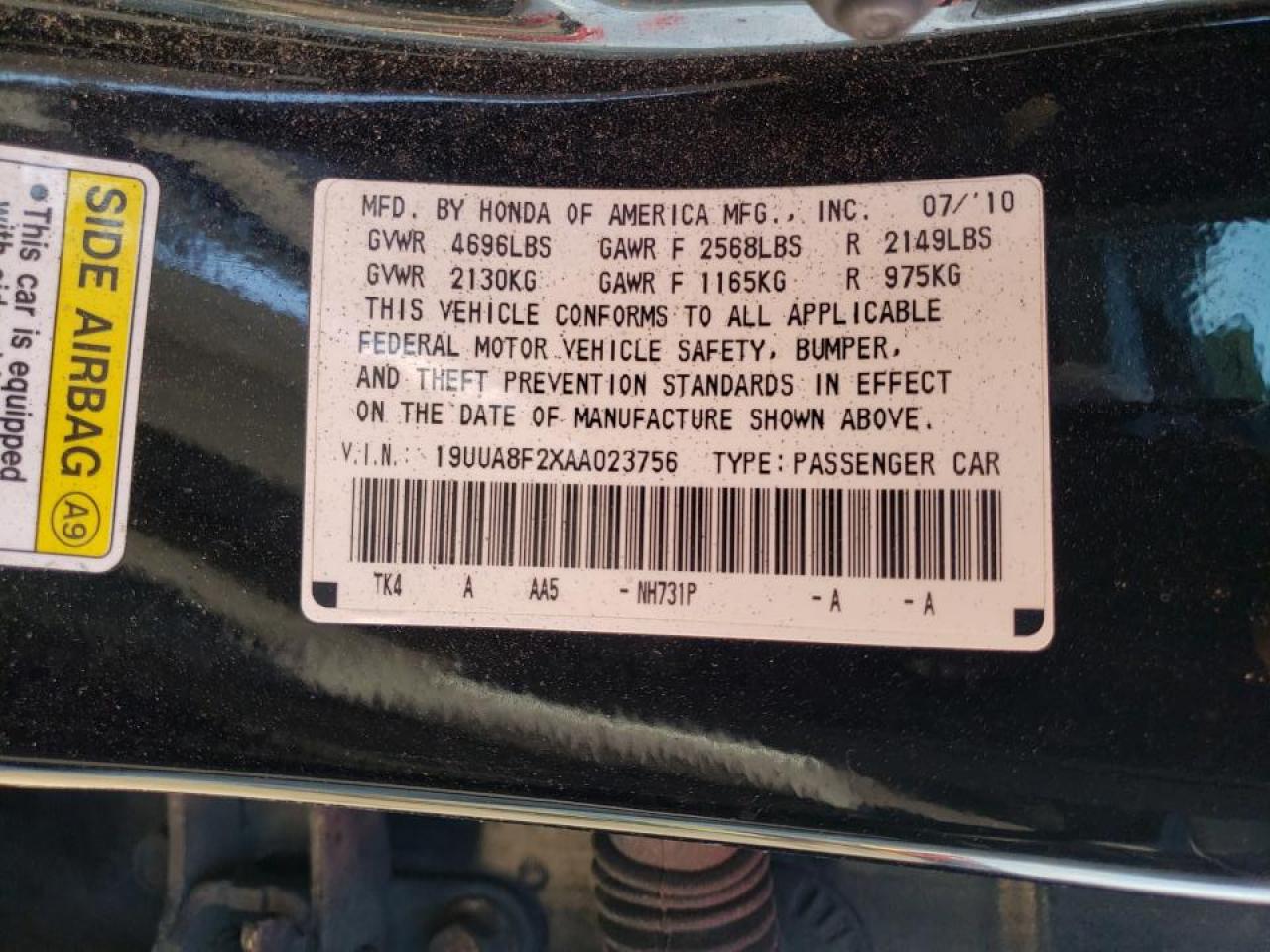 Photo 10 from auction – 2010 ACURA TL with VIN 19UUA8F2XAA023756