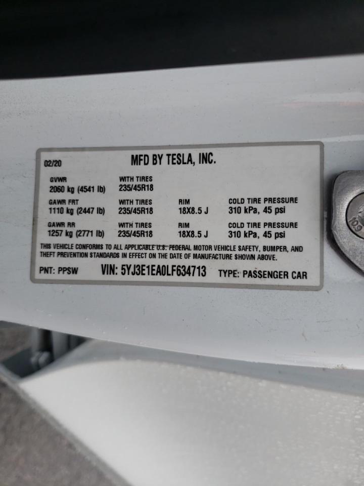 Photo 10 from auction – 2020 TESLA MODEL 3 with VIN 5YJ3E1EA0LF634713