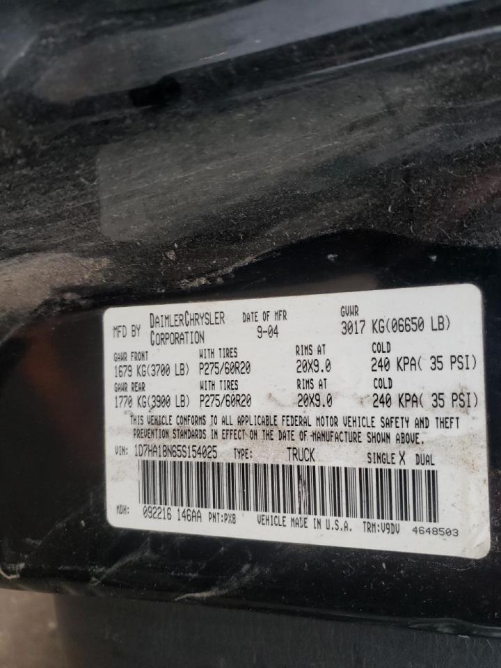 Photo 10 from auction – 2005 DODGE RAM 1500 S with VIN 1D7HA18N65S154025