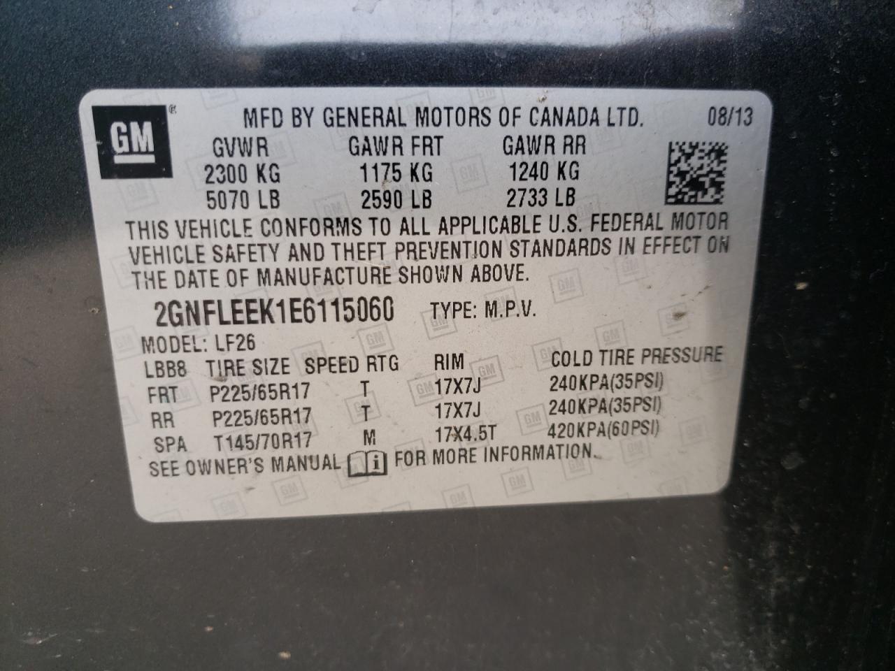 Photo 10 from auction – 2014 CHEVROLET EQUINOX LS with VIN 2GNFLEEK1E6115060