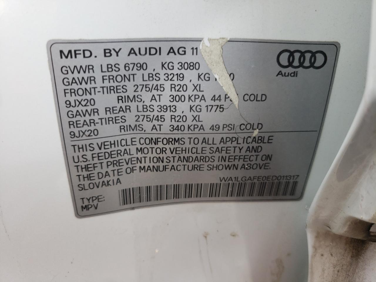 Photo 10 from auction – 2014 AUDI Q7 PREMIUM with VIN WA1LGAFE0ED011317