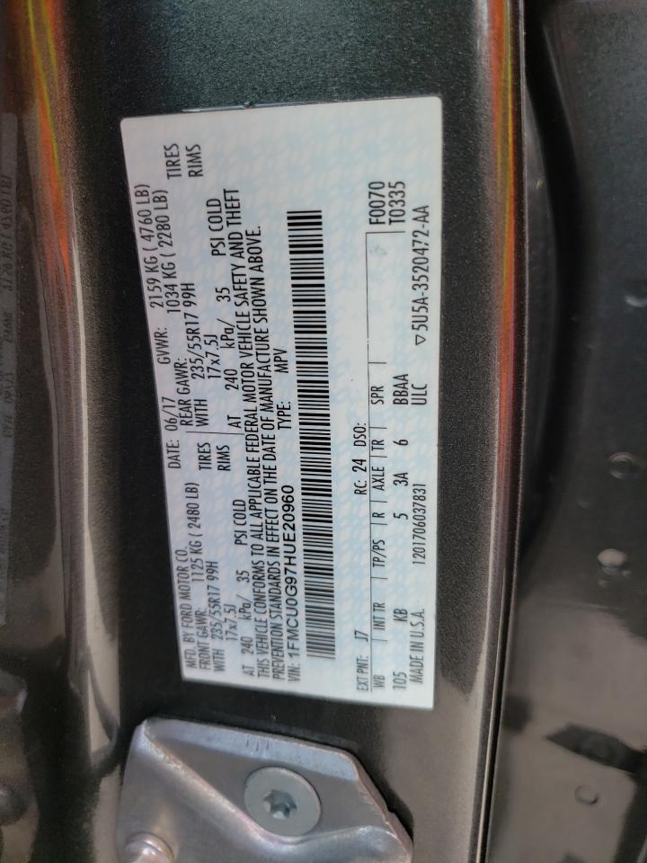 Photo 10 from auction – 2017 FORD ESCAPE SE with VIN 1FMCU0G97HUE20960