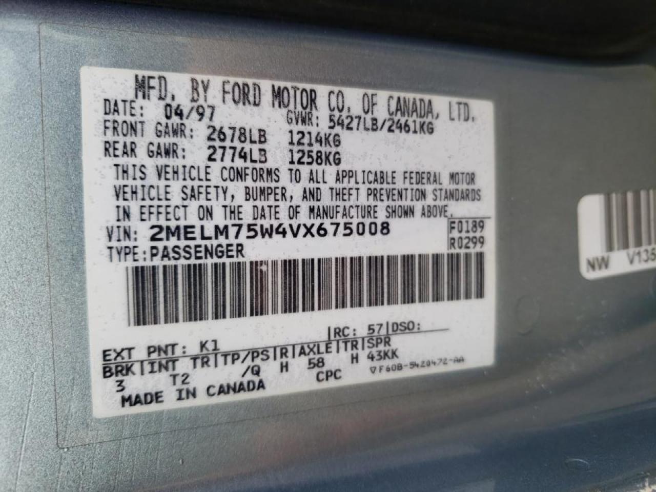 Photo 10 from auction – 1997 MERCURY GRAND MARQ with VIN 2MELM75W4VX675008