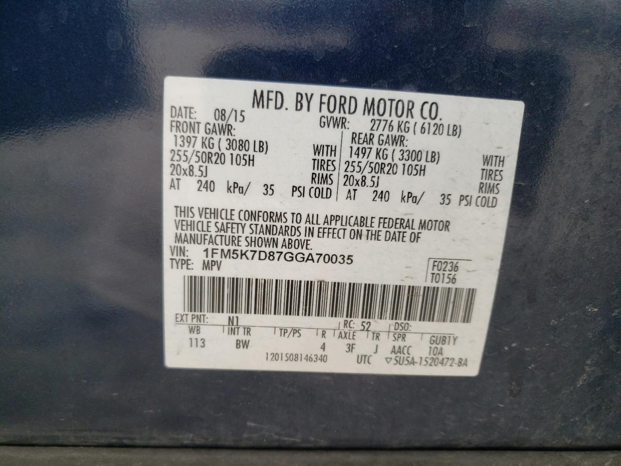 Photo 10 from auction – 2016 FORD EXPLORER X with VIN 1FM5K7D87GGA70035