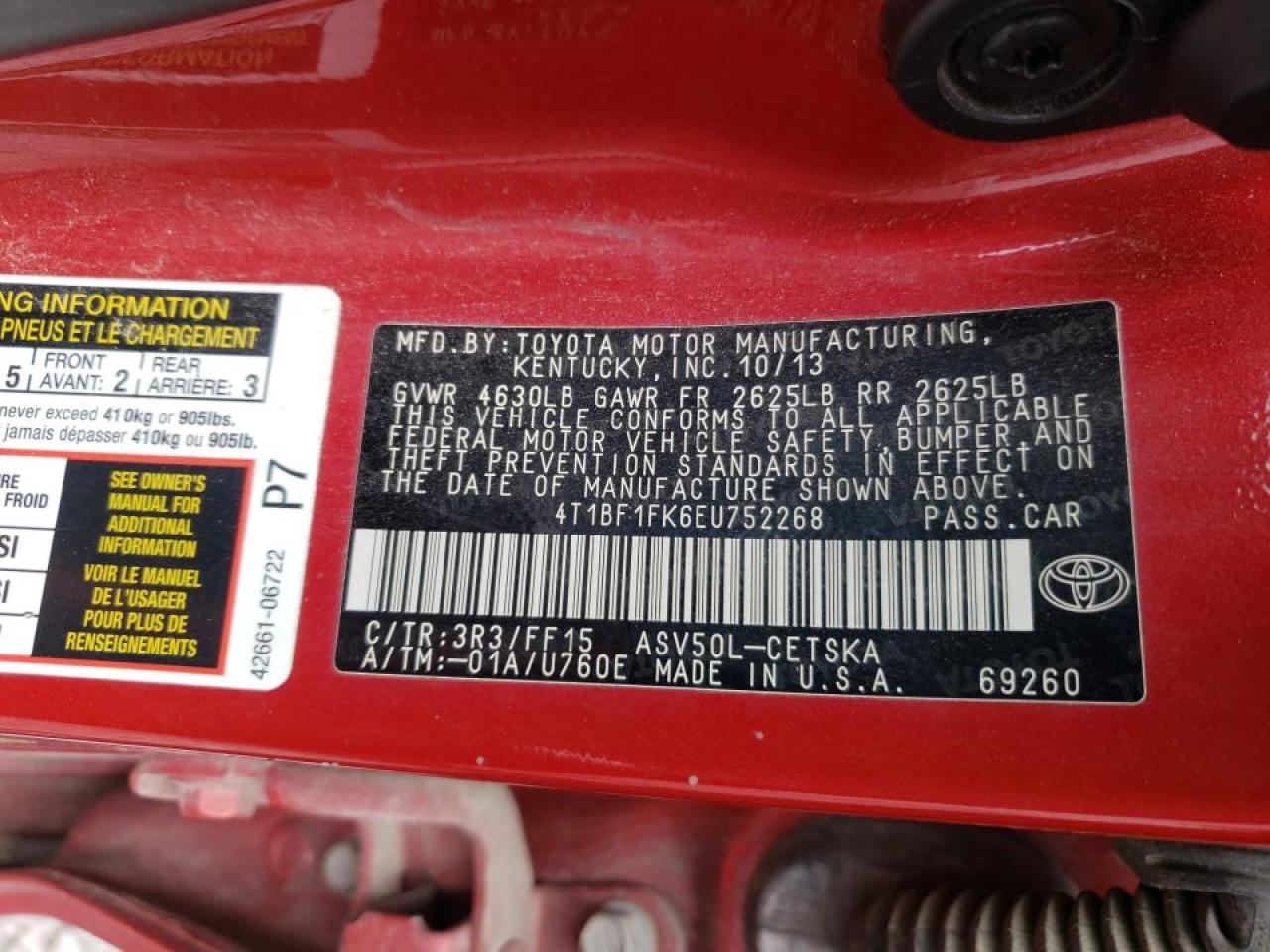 Photo 10 from auction – 2014 TOYOTA CAMRY L with VIN 4T1BF1FK6EU752268