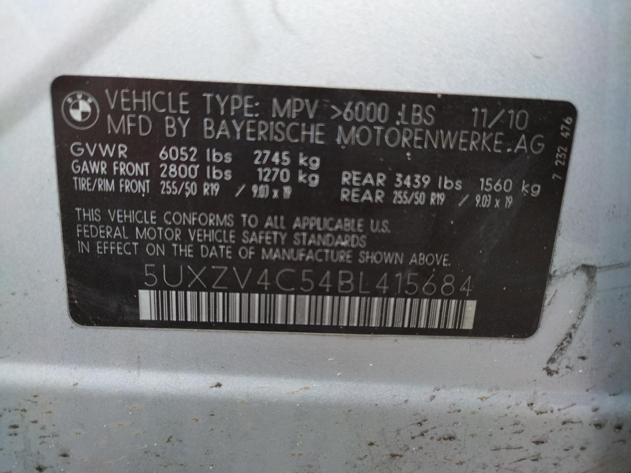Photo 10 from auction – 2011 BMW X5 XDRIVE3 with VIN 5UXZV4C54BL415684