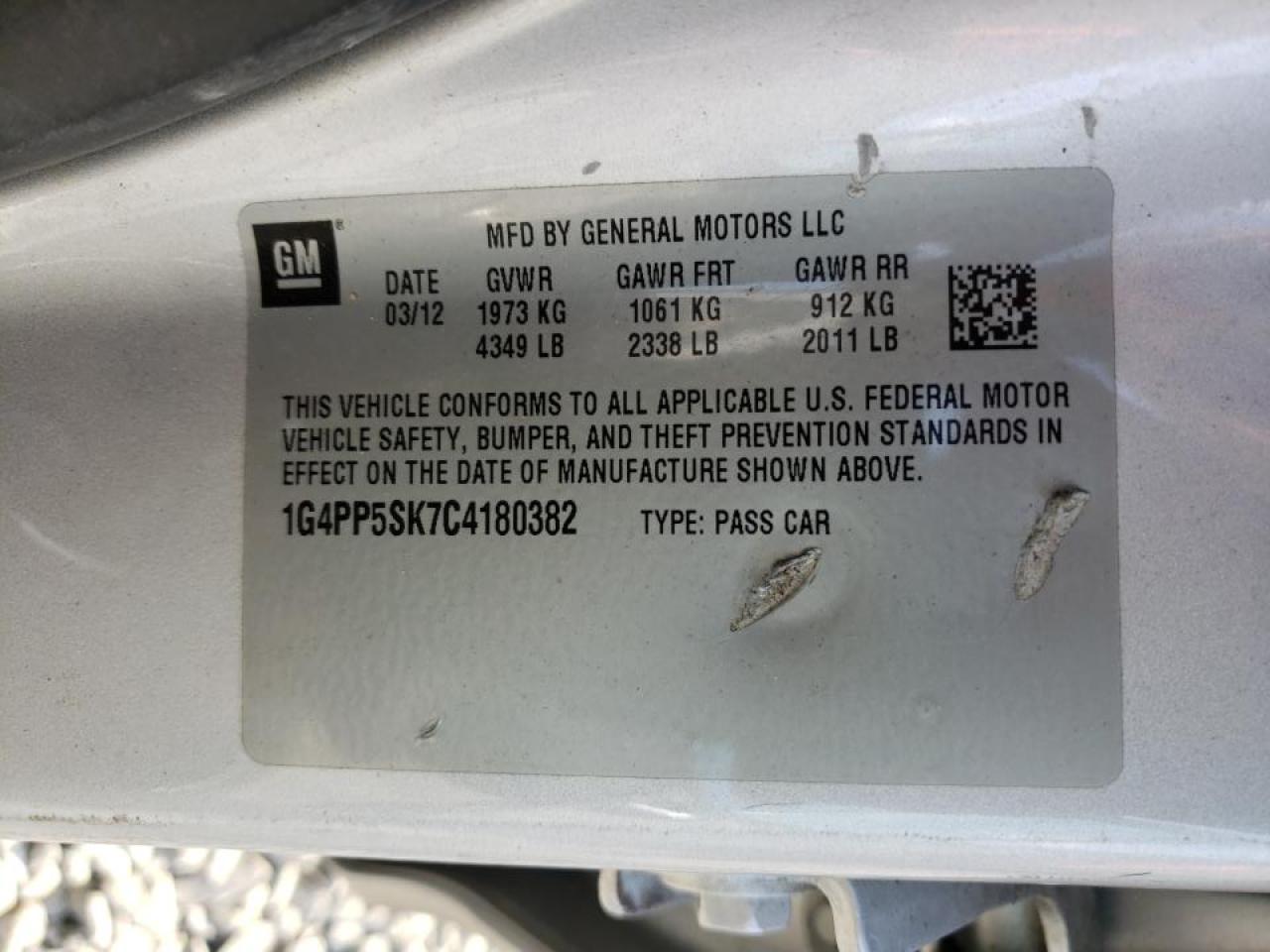 Photo 10 from auction – 2012 BUICK VERANO with VIN 1G4PP5SK7C4180382