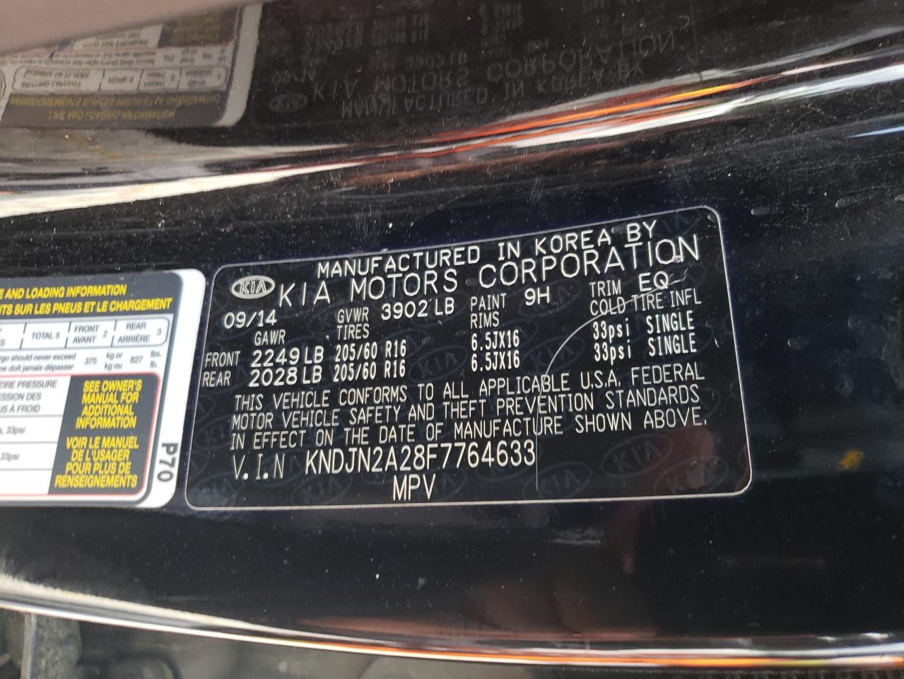 Photo 10 from auction – 2015 KIA SOUL with VIN KNDJN2A28F7764633