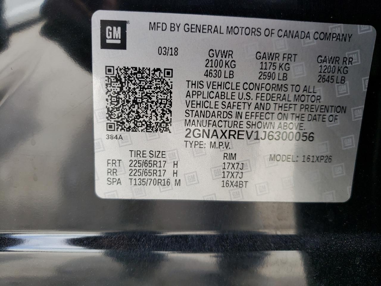 Photo 10 from auction – 2018 CHEVROLET EQUINOX LS with VIN 2GNAXREV1J6300056