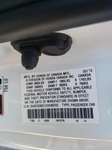 Photo 10 from auction – 2012 HONDA CIVIC LX with VIN 2HGFG3B51CH548705