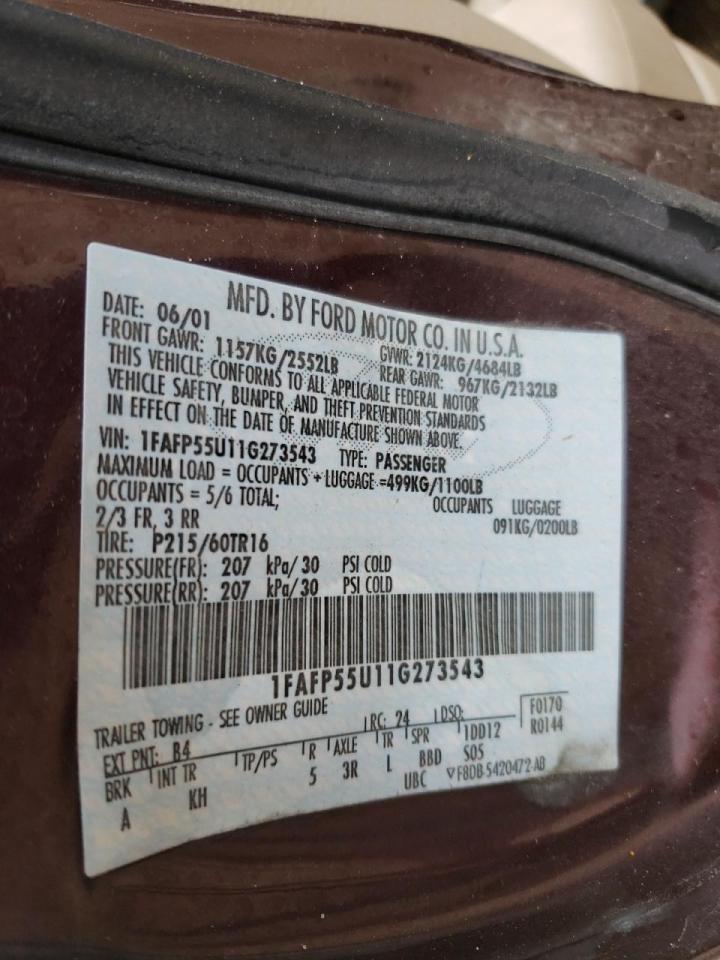 Photo 10 from auction – 2001 FORD TAURUS SES with VIN 1FAFP55U11G273543
