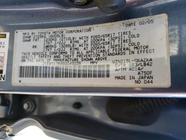 Photo 10 from auction – 2005 TOYOTA 4RUNNER LI with VIN JTEBT17R950049226