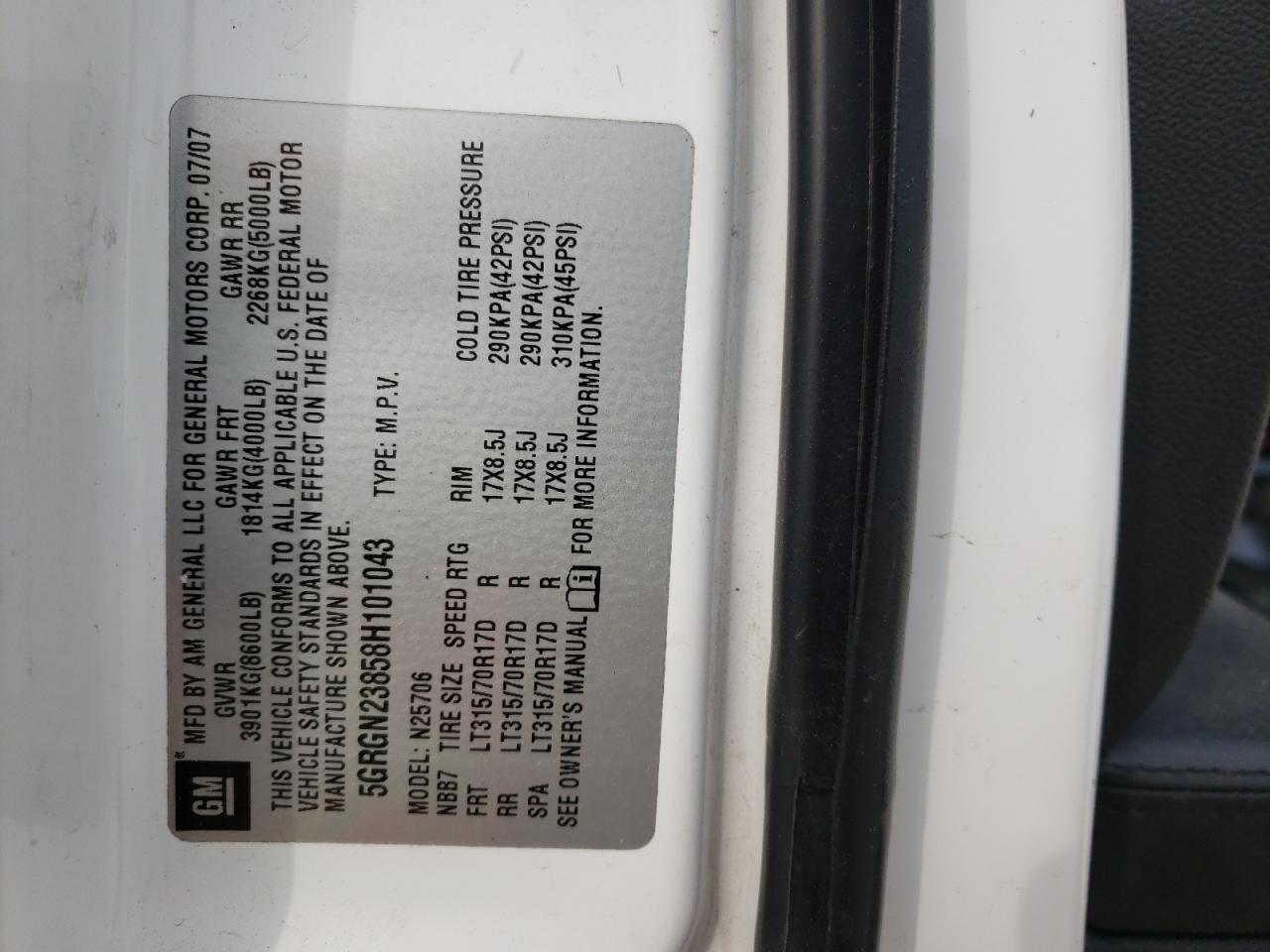 Photo 10 from auction – 2008 HUMMER H2 with VIN 5GRGN23858H101043