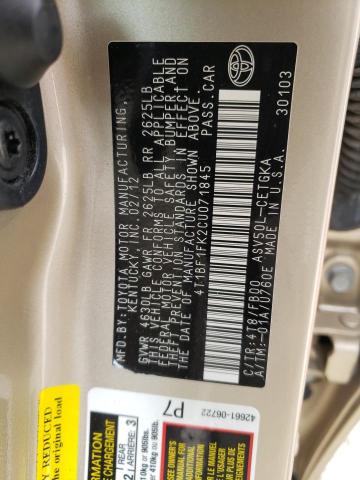 Photo 10 from auction – 2012 TOYOTA CAMRY BASE with VIN 4T1BF1FK2CU071845