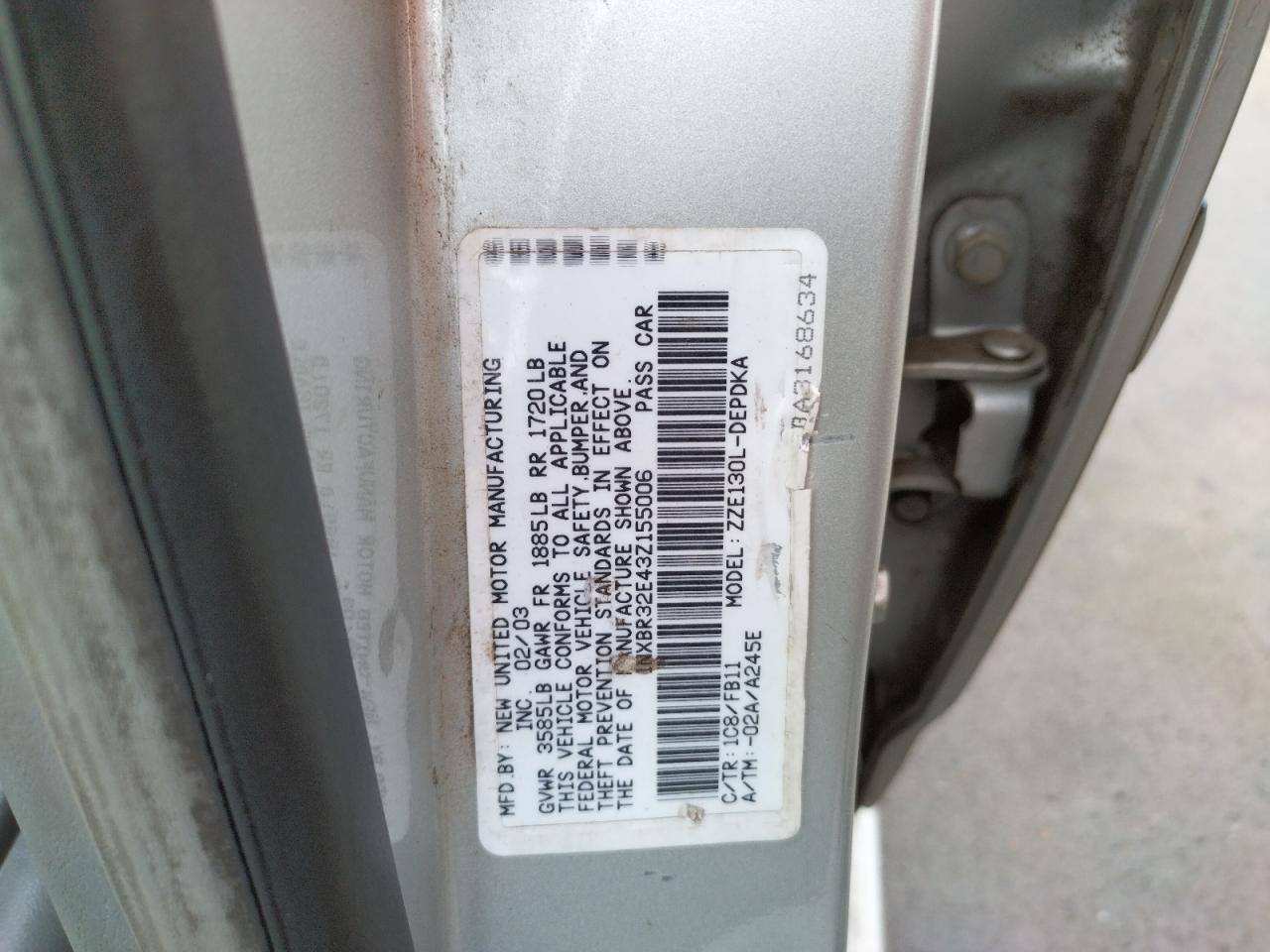 Photo 10 from auction – 2003 TOYOTA COROLLA CE with VIN 1NXBR32E43Z155006