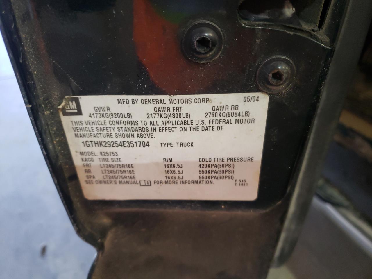 Photo 10 from auction – 2004 GMC SIERRA K25 with VIN 1GTHK29254E351704