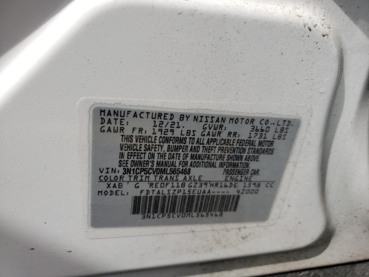 Photo 10 from auction – 2021 NISSAN KICKS SV with VIN 3N1CP5CV0ML565468
