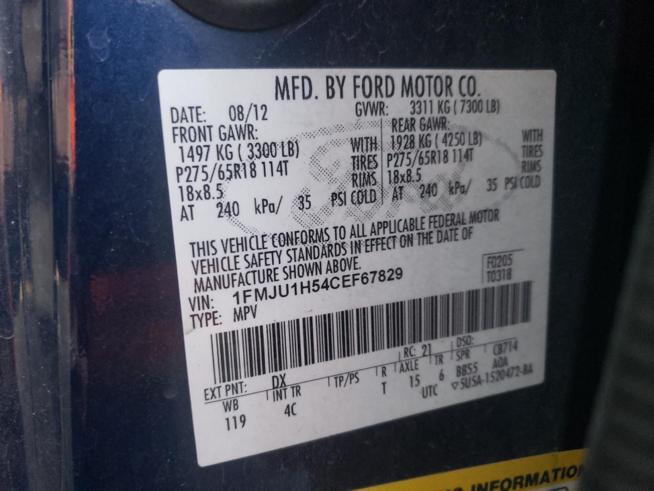 Photo 10 from auction – 2012 FORD EXPEDITION with VIN 1FMJU1H54CEF67829