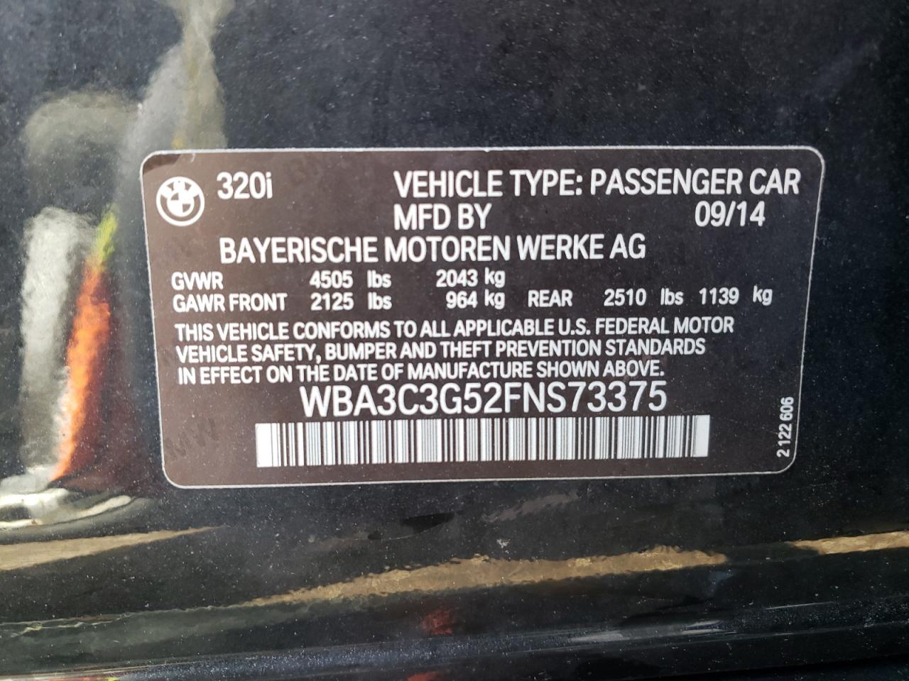 Photo 10 from auction – 2015 BMW 320 I XDRI with VIN WBA3C3G52FNS73375