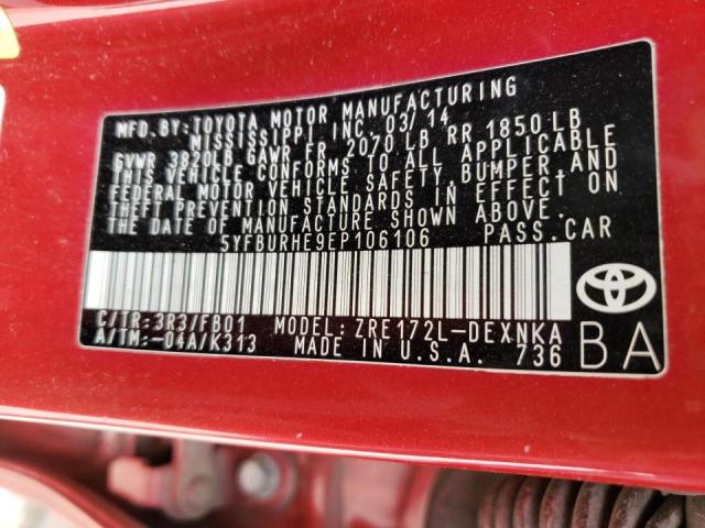 Photo 10 from auction – 2014 TOYOTA COROLLA L with VIN 5YFBURHE9EP106106