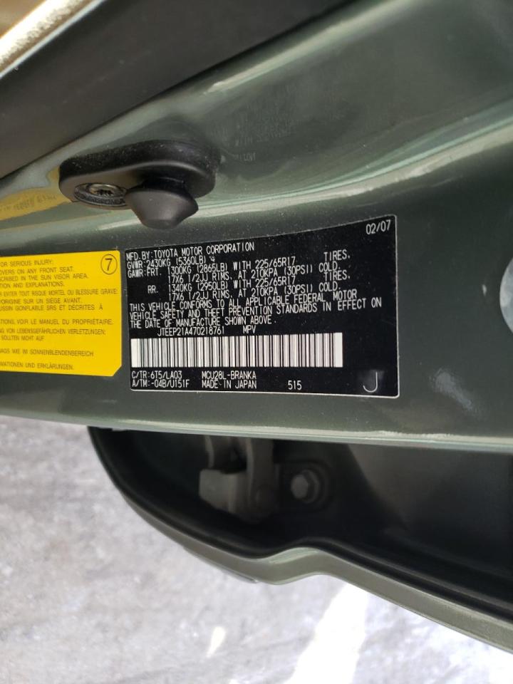 Photo 10 from auction – 2007 TOYOTA HIGHLANDER with VIN JTEEP21A470218761