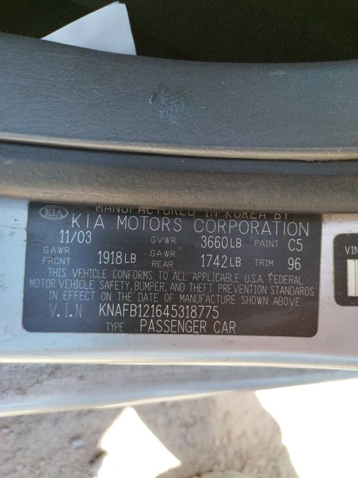 Photo 10 from auction – 2004 KIA SPECTRA BA with VIN KNAFB121645318775
