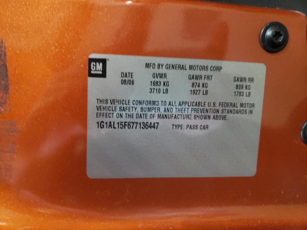 Photo 10 from auction – 2007 CHEVROLET COBALT LT with VIN 1G1AL15F677136447