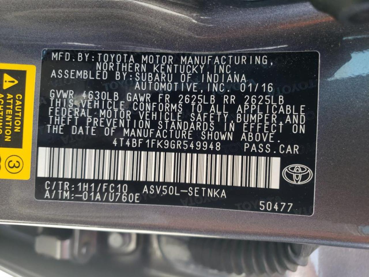 Photo 10 from auction – 2016 TOYOTA CAMRY LE with VIN 4T4BF1FK9GR549948