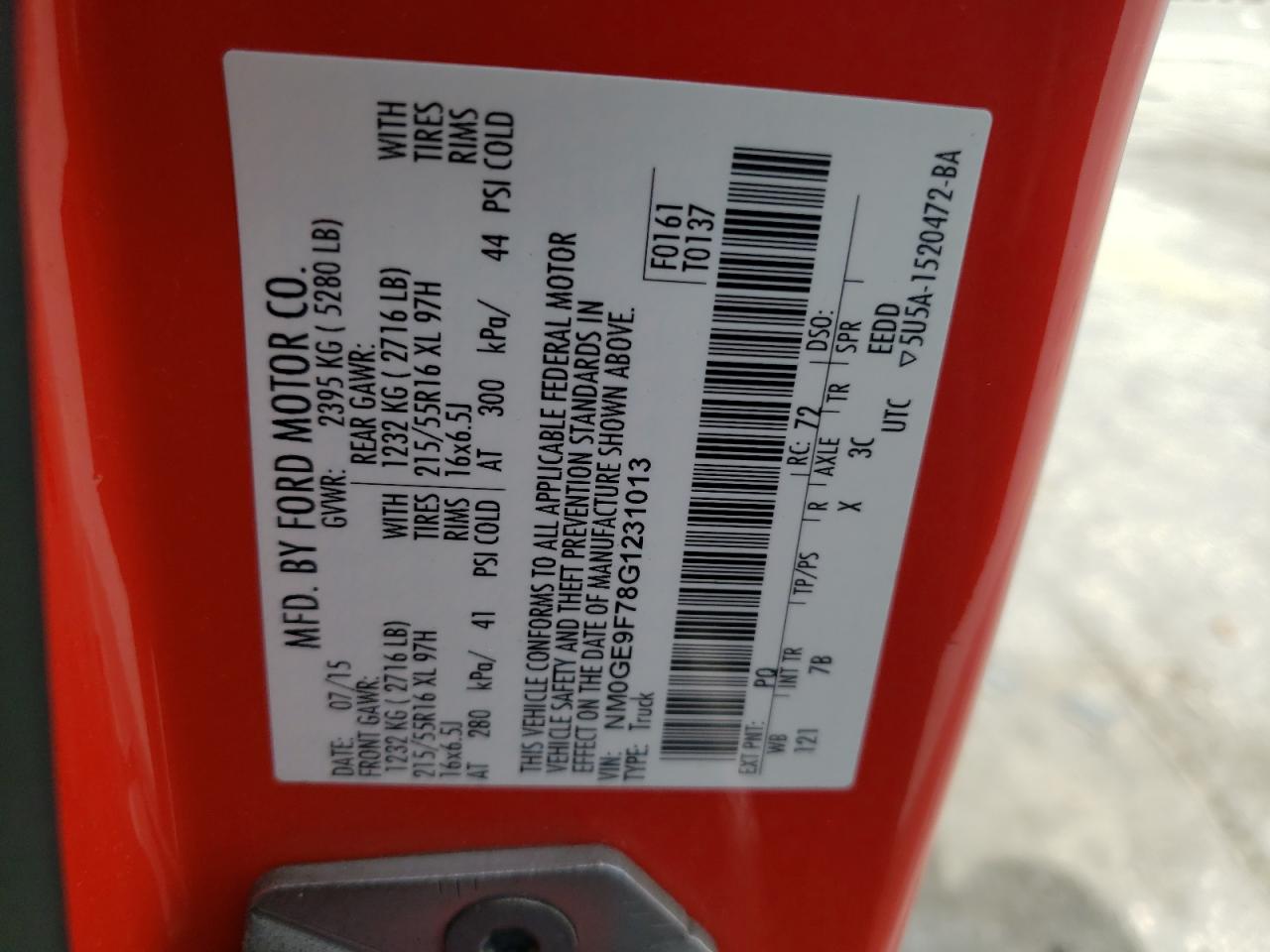 Photo 10 from auction – 2016 FORD TRANSIT CO with VIN NM0GE9F78G1231013