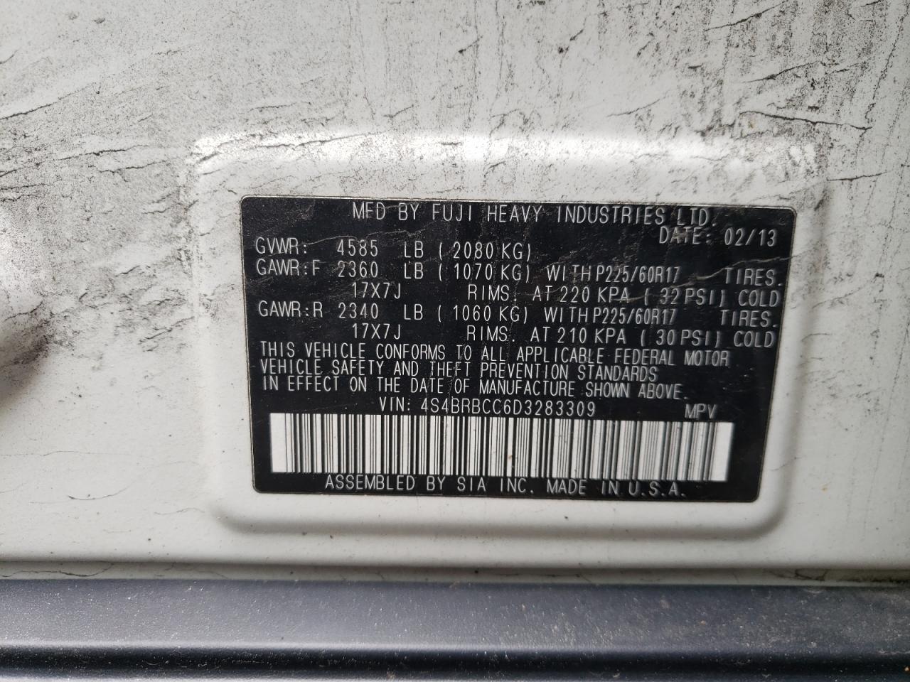 Снимка 10 от търг – 2013 SUBARU OUTBACK 2. с VIN 4S4BRBCC6D3283309