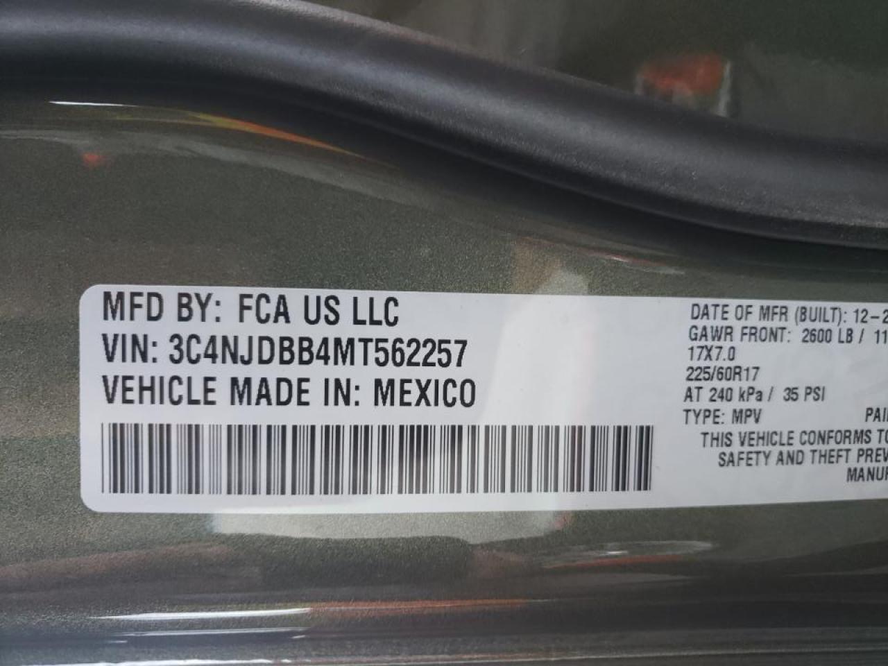 Photo 10 from auction – 2021 JEEP COMPASS LA with VIN 3C4NJDBB4MT562257