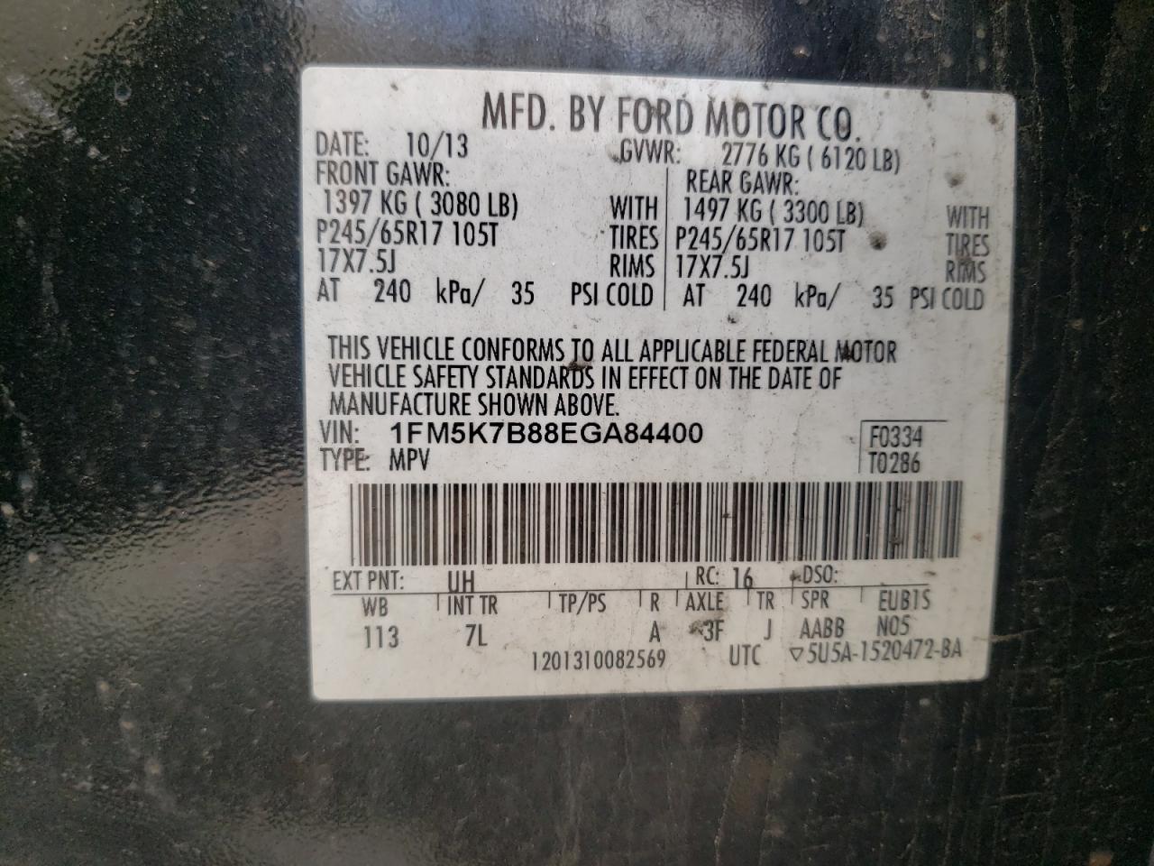 Photo 10 from auction – 2014 FORD EXPLORER with VIN 1FM5K7B88EGA84400