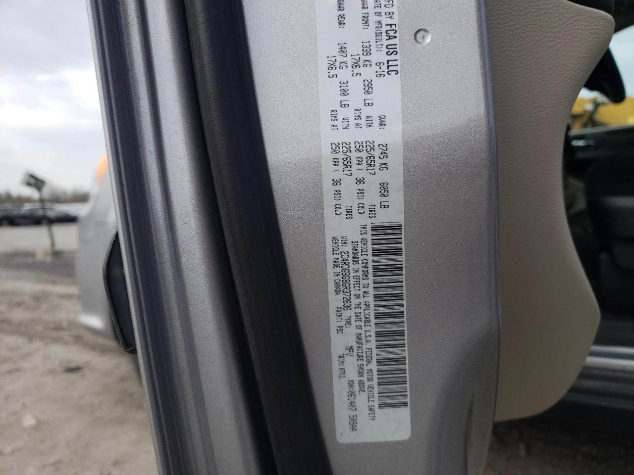 Photo 10 from auction – 2016 DODGE GRAND CARA with VIN 2C4RDGBG8GR372636