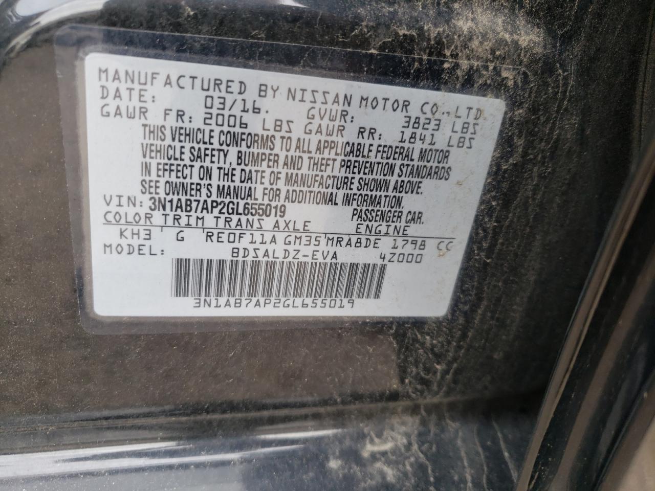 Photo 10 from auction – 2016 NISSAN SENTRA S with VIN 3N1AB7AP2GL655019