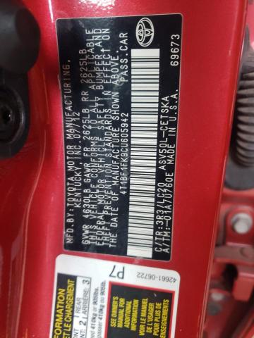 Photo 10 from auction – 2012 TOYOTA CAMRY BASE with VIN 4T1BF1FK9CU605942