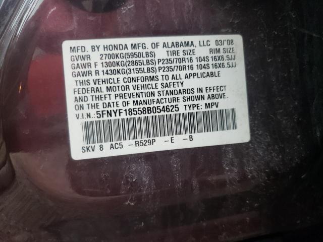 Photo 10 from auction – 2008 HONDA PILOT EXL with VIN 5FNYF18558B054625