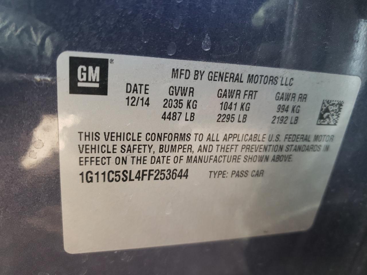 Photo 10 from auction – 2015 CHEVROLET MALIBU 1LT with VIN 1G11C5SL4FF253644