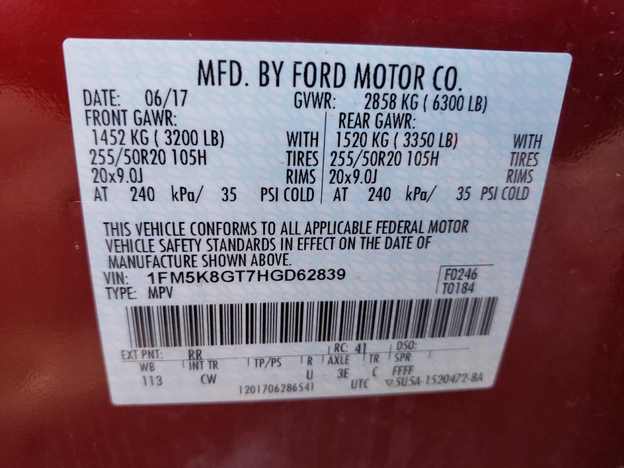 Photo 10 from auction – 2017 FORD EXPLORER S with VIN 1FM5K8GT7HGD62839