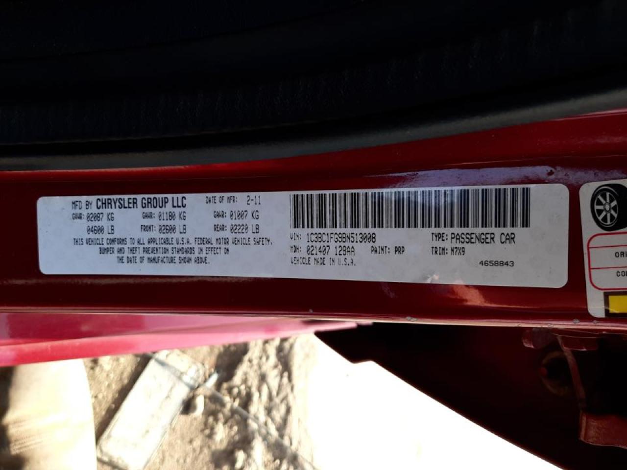 Photo 10 from auction – 2011 CHRYSLER 200 TOURIN with VIN 1C3BC1FG9BN513008