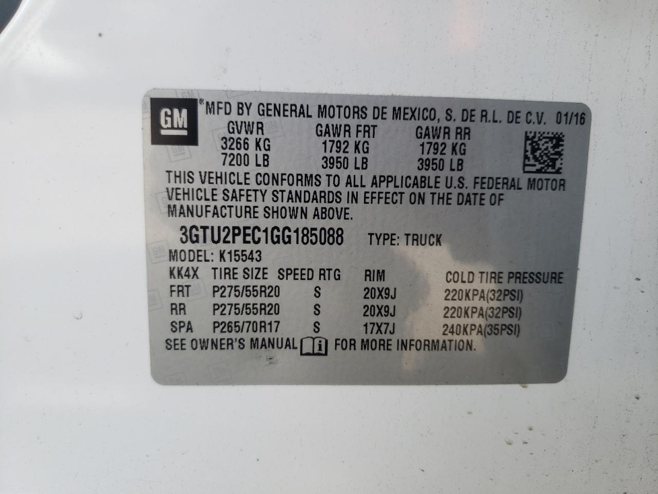 Photo 10 from auction – 2016 GMC SIERRA K15 with VIN 3GTU2PEC1GG185088