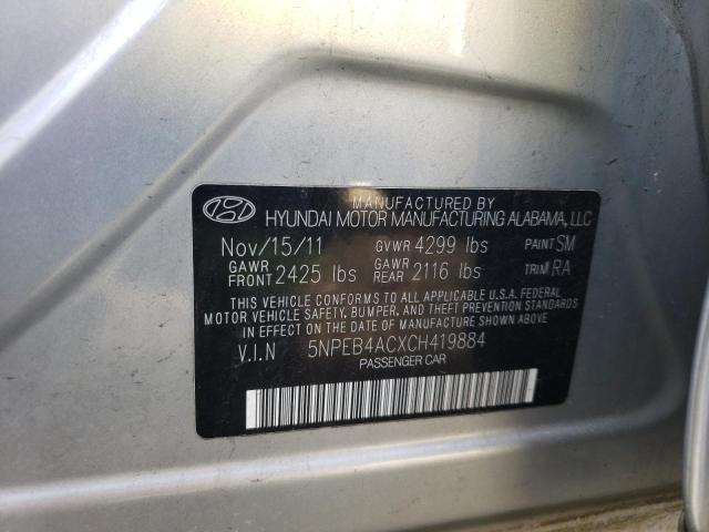 Photo 10 from auction – 2012 HYUNDAI SONATA GLS with VIN 5NPEB4ACXCH419884