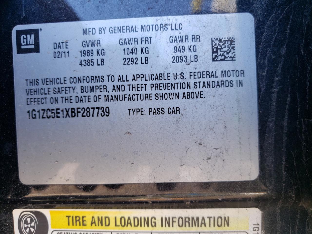 Photo 10 from auction – 2011 CHEVROLET MALIBU 1LT with VIN 1G1ZC5E1XBF287739