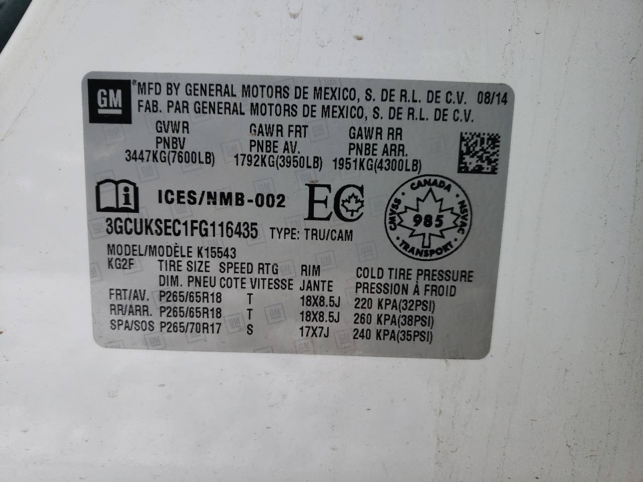 Photo 10 from auction – 2015 CHEVROLET SILVERADO with VIN 3GCUKSEC1FG116435