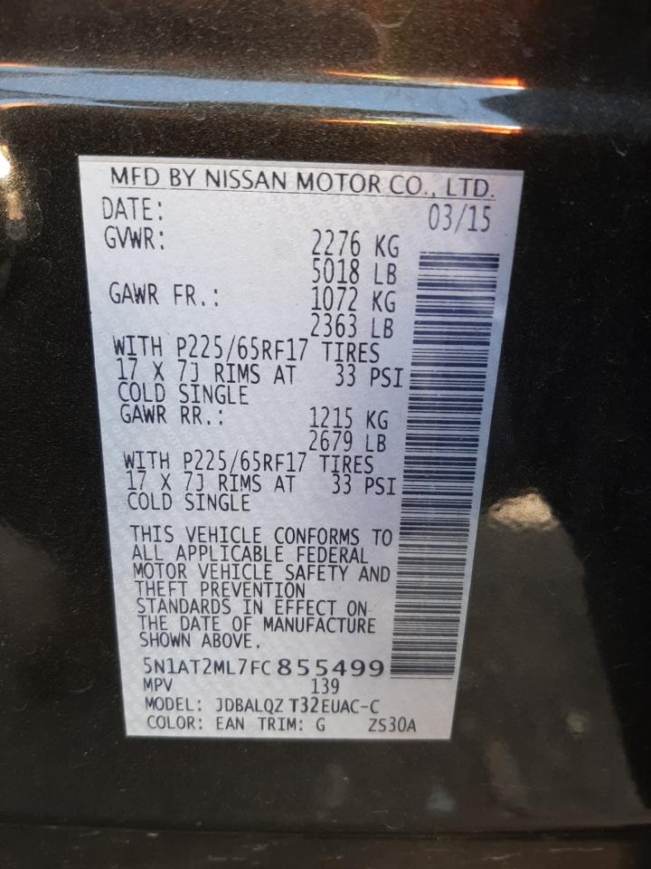 Photo 10 from auction – 2015 NISSAN ROGUE S with VIN 5N1AT2ML7FC855499