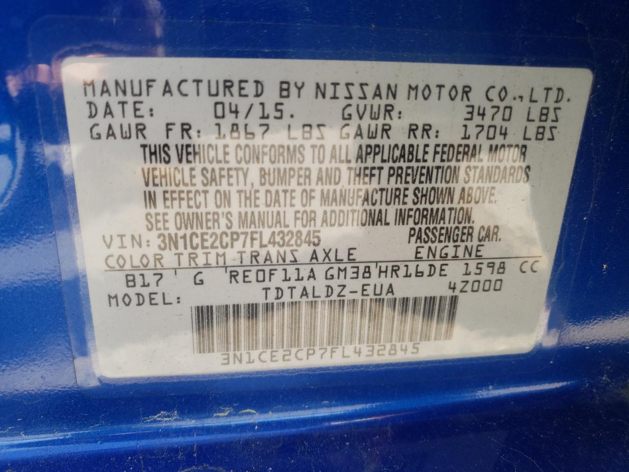 Photo 10 from auction – 2015 NISSAN VERSA NOTE with VIN 3N1CE2CP7FL432845